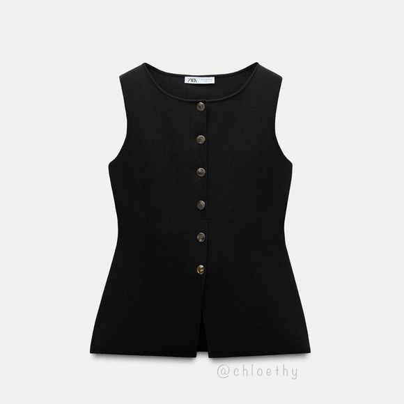 Zara Tops - Zara BASIC KNIT GOLD BUTTON VEST NWOT SIZE MED office siren minimalist